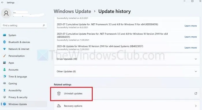 Désinstaller Windows Update