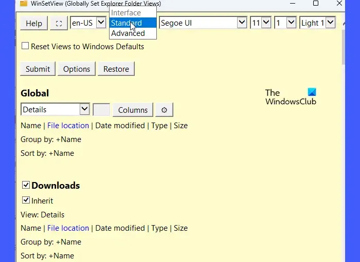 WinSetView Interface