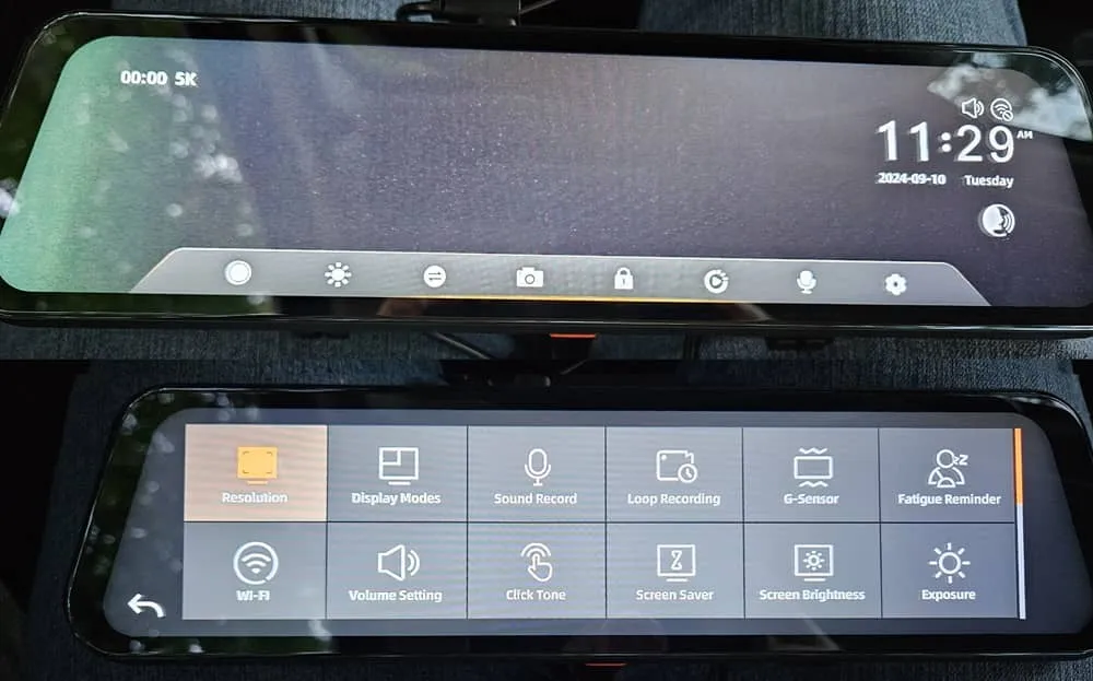 Wolfbox G900 Pro touchscreen menu.