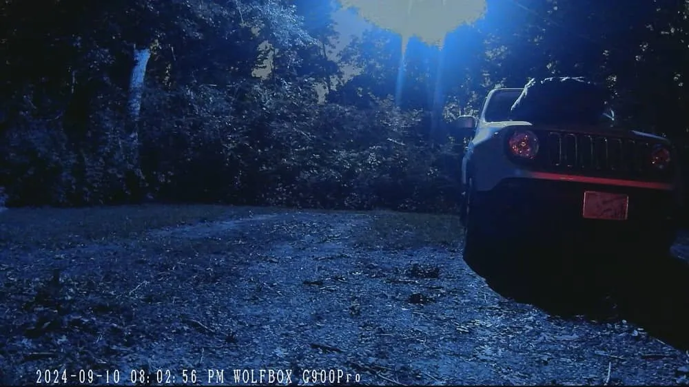 Wolfbox rear camera at night.