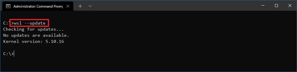 Comando de actualización de WSL