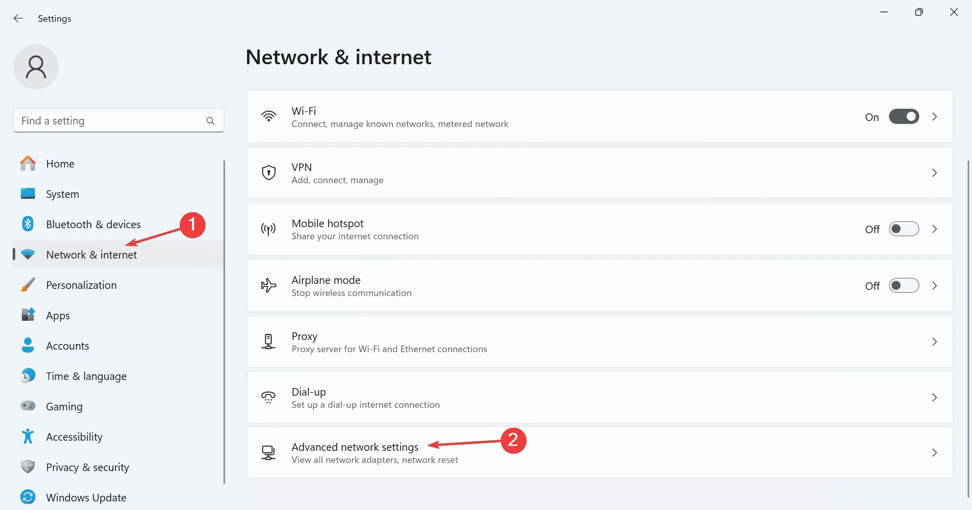 network internet settings