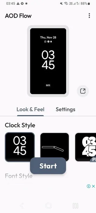 AOD Flow-vergrendelschermwidget voor verschillende watchface-patronen.