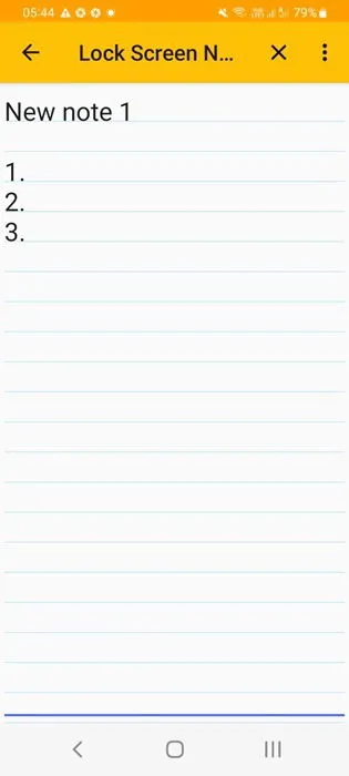 Een notitie met opsommingstekens opslaan in de Notities-app op het vergrendelscherm van Android.
