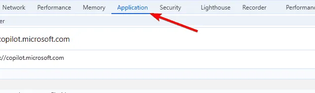 application tab in developer tools