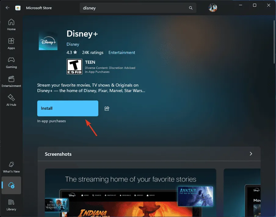 Instalando o aplicativo Disney Plus da Microsoft Store