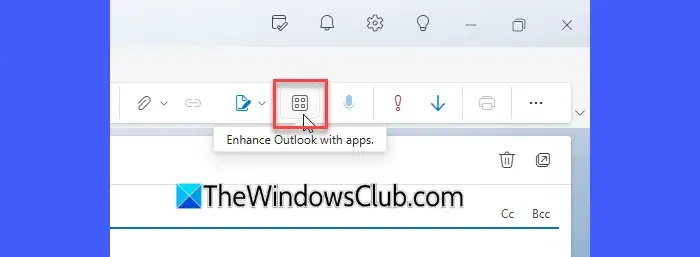 Ícone de aplicativos na nova barra de ação do Outlook