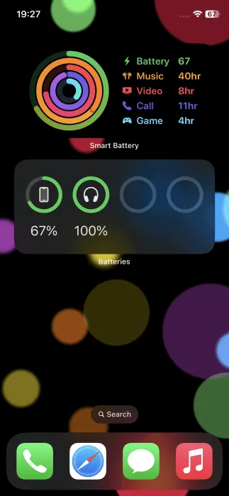 Battery status and usage visible on iPhone.