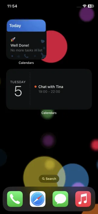 Calendar widgets on iPhone home screen.