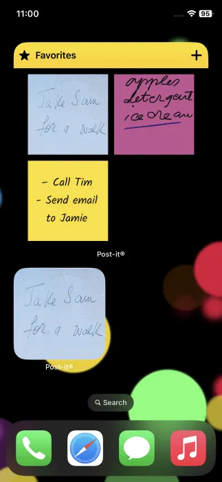 Post-It app widget displaying notes on iPhone.