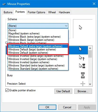 Ajuster la taille du pointeur de la souris via le Panneau de configuration