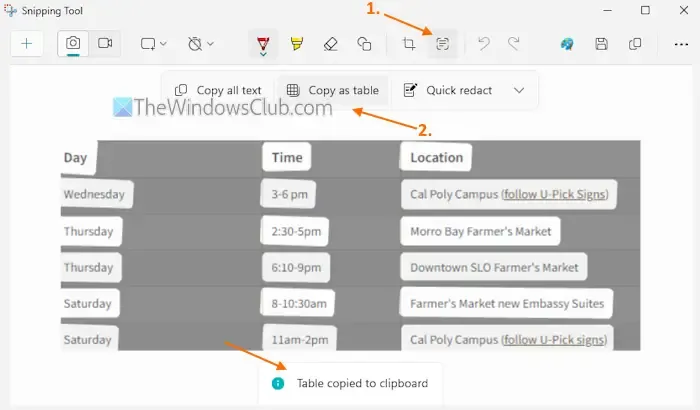 copy as table option snipping tool