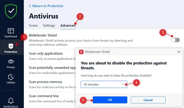 Desactivar el antivirus Bitdefender en Windows 11