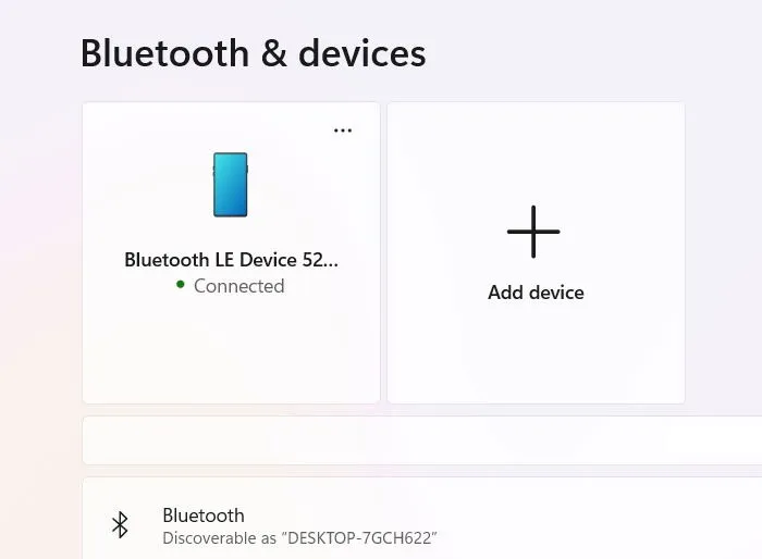 Bluetooth connection status for paired phone displayed on Windows.