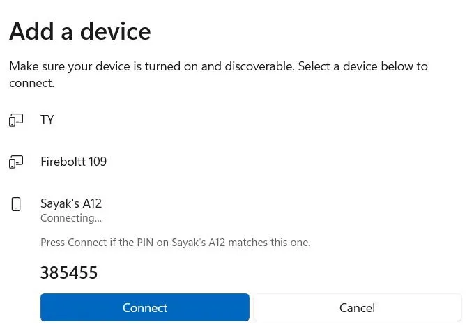 Initiating phone connection on Windows through pairing PIN and