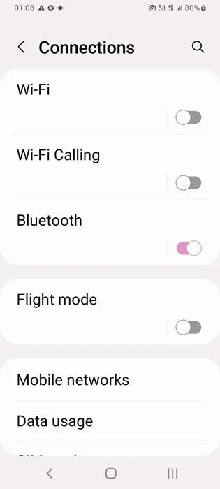 Bluetooth enabled on an Android device.