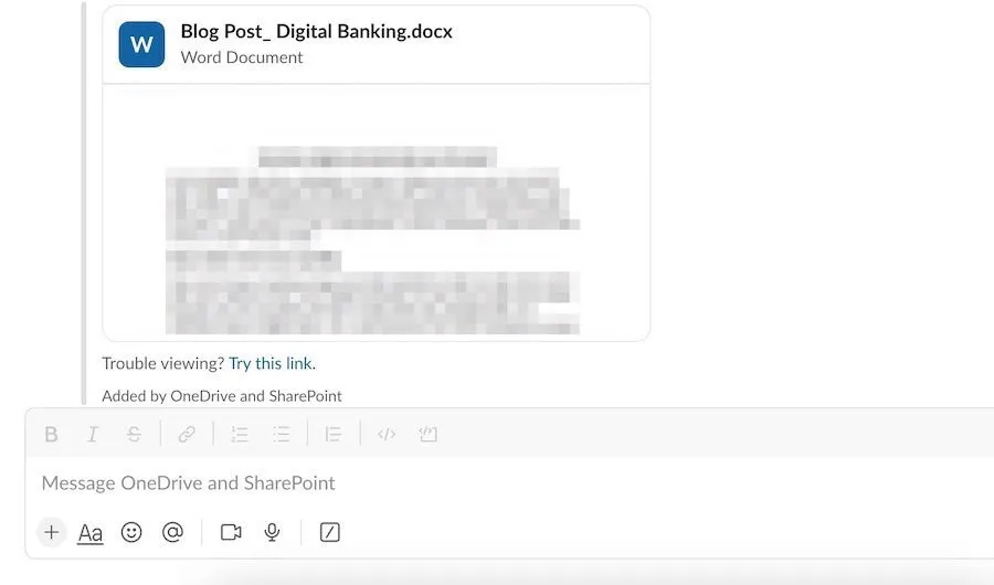 A OneDrive document embedded within Slack