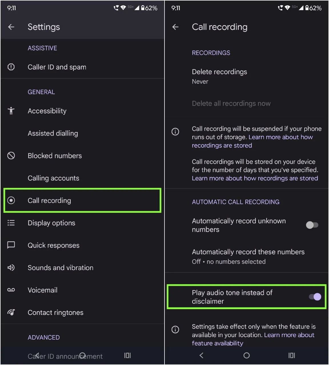 Enable Call Recording Tone Option