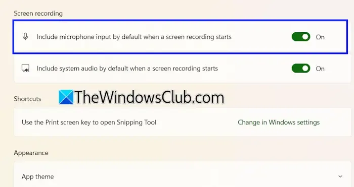 Enable Microphone input in Snipping Tool