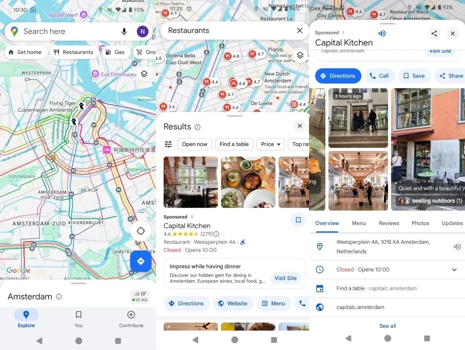 Google Maps app interface overview.