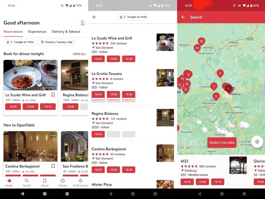 OpenTable app interface overview.