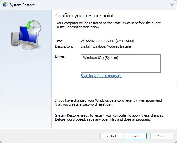 Finish Restore point