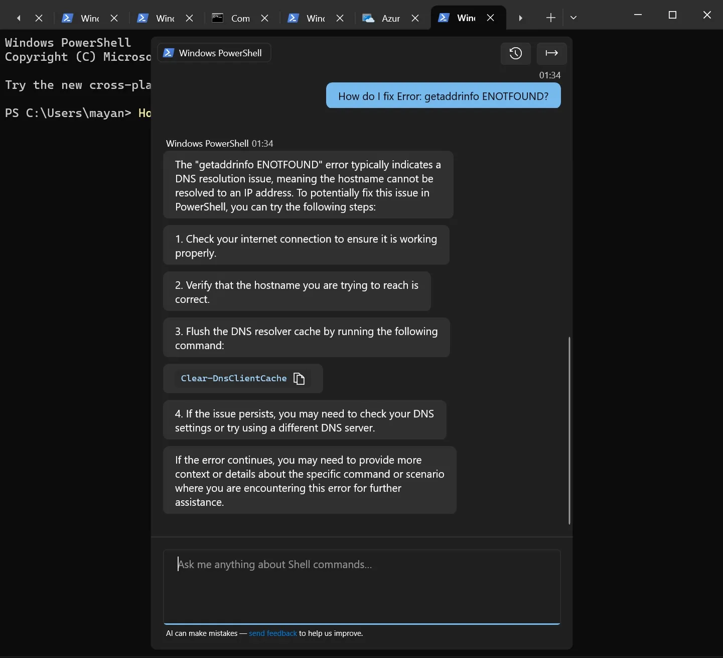 Correzione dell'errore tramite Windows Terminal AI