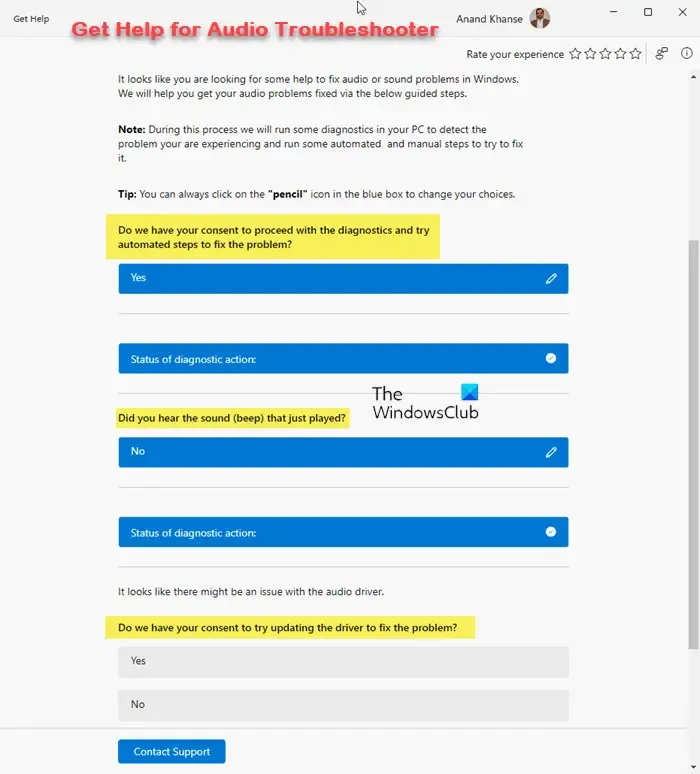 Audio Troubleshooter Help