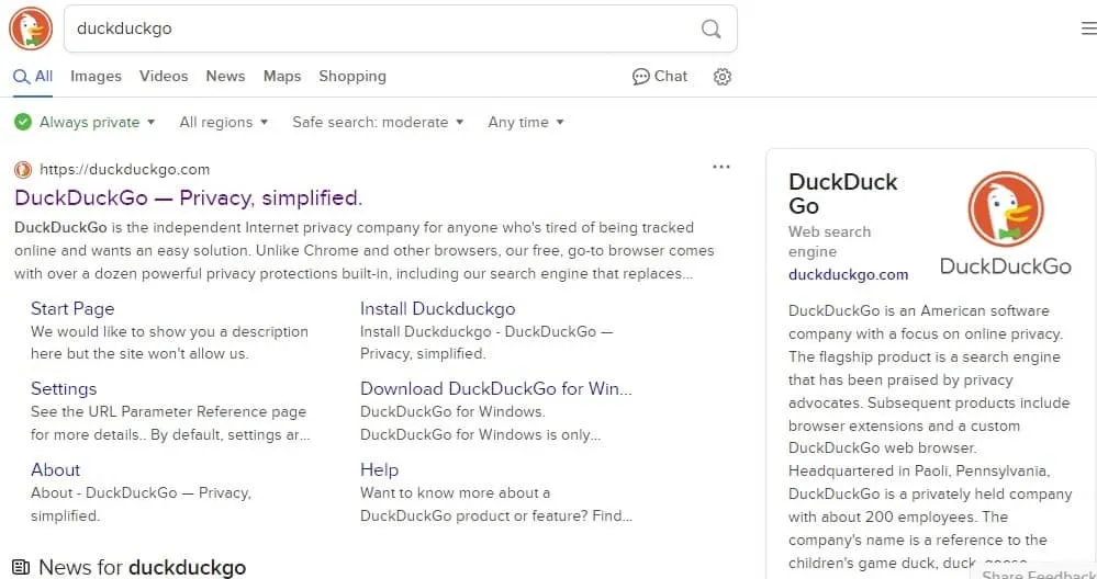 Realizar una búsqueda en DuckDuckGo