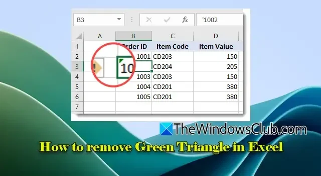 Pasos para eliminar el indicador de error del triángulo verde en Excel