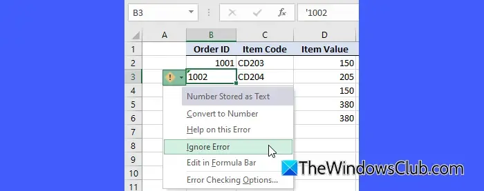 Ignorar errores en Excel