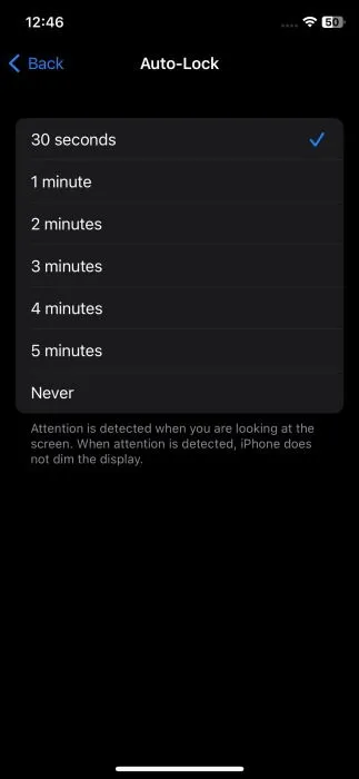 Changing auto-lock timing on iPhone.