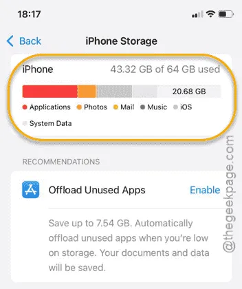 iPhone storage information