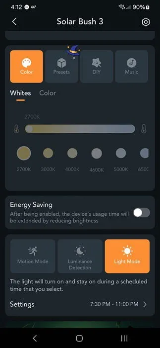 Choosing light mode.