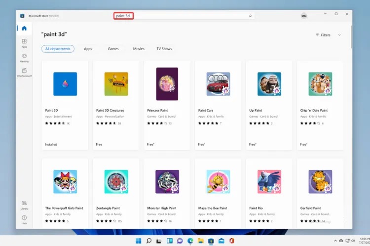 cerca paint 3d nel microsoft store