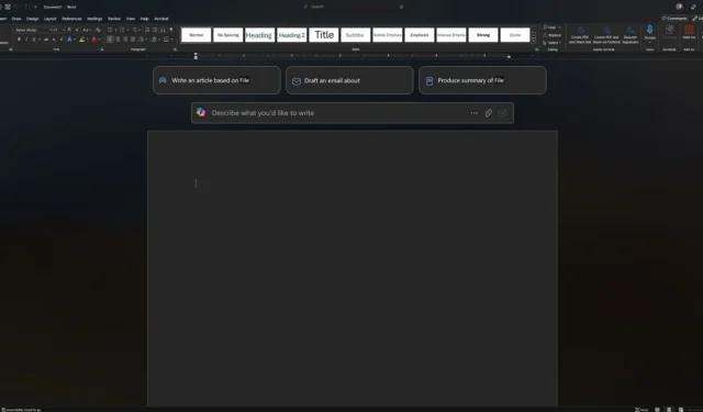 Entdecken Sie die neuen Copilot-KI-Funktionen in der Microsoft Word-Benutzeroberfläche für Microsoft 365 unter Windows 11