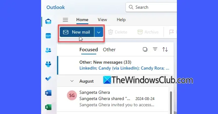 Nova opção de e-mail no novo Outlook