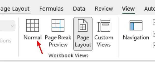 visão normal do excel