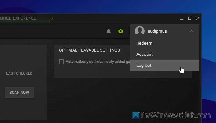 Log out and Log in NVIDIA GeForce Experience