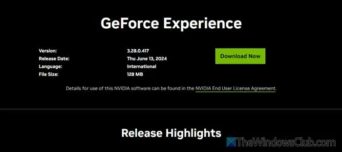 Update NVIDIA GeForce Experience