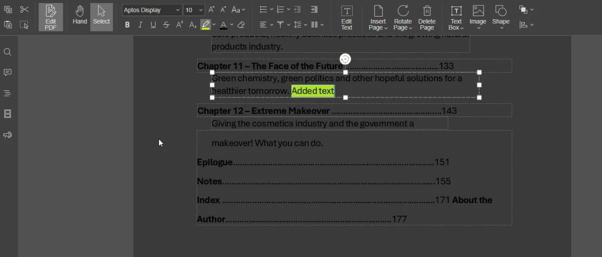 Inserting text in PDF using ONLYOFFICE PDF Editor.