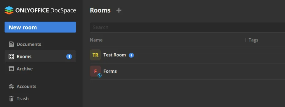 Room overview in ONLYOFFICE DocSpace.