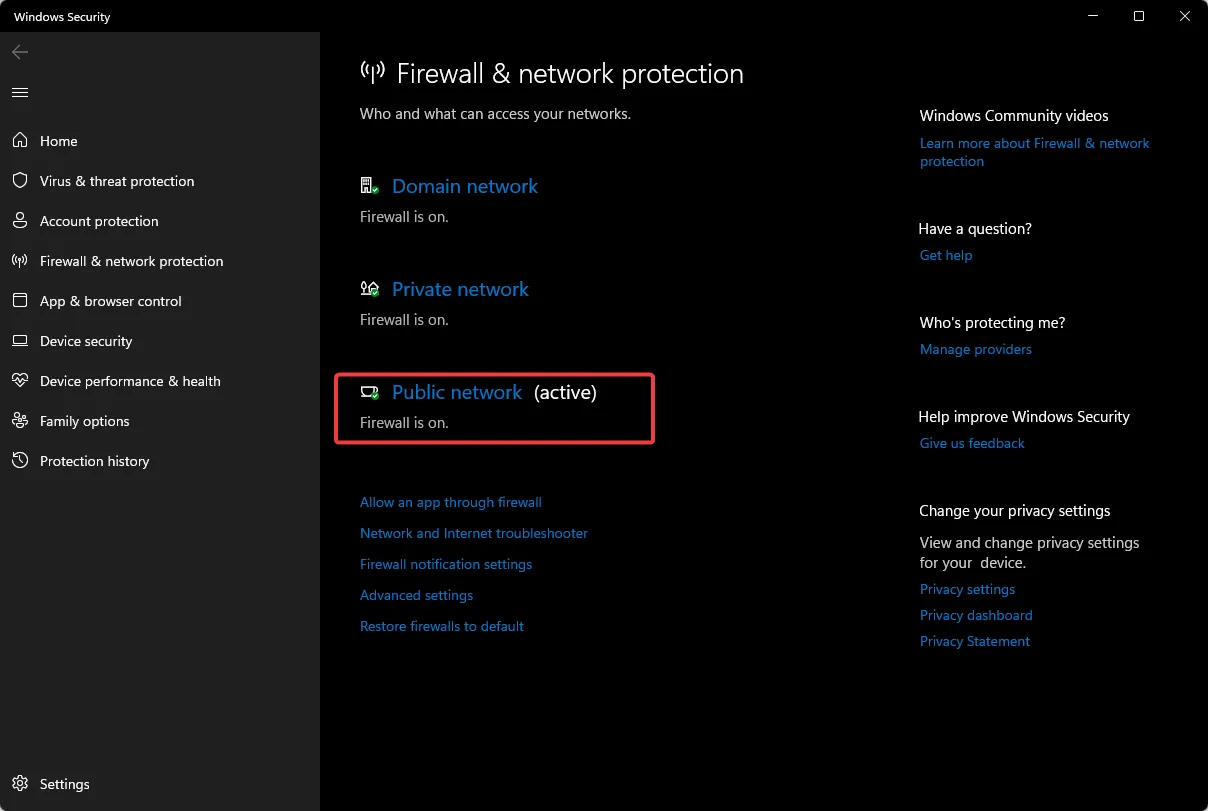 Firewall public network