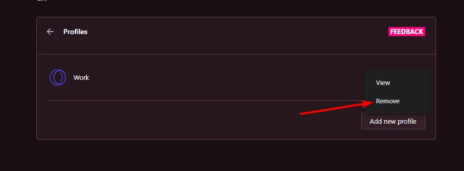 rimuovi profilo opera gx