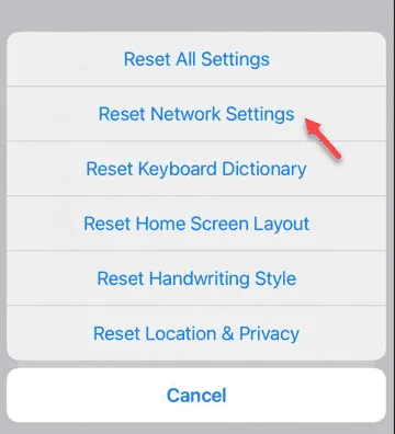 reset network options