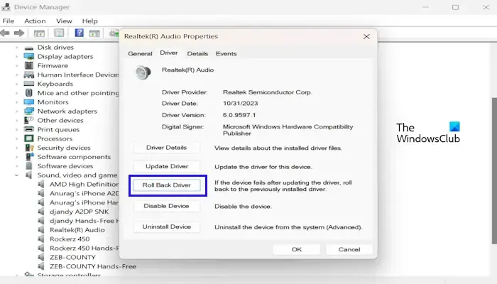 Rollback Realtek Audio Driver