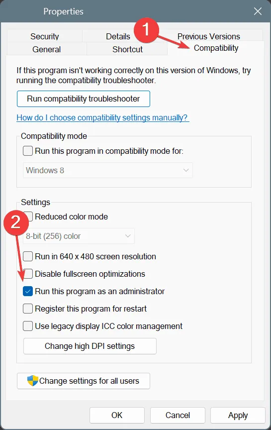 Ejecútelo como administrador para corregir ERROR_DYNLINK_FROM_INVALID_RING