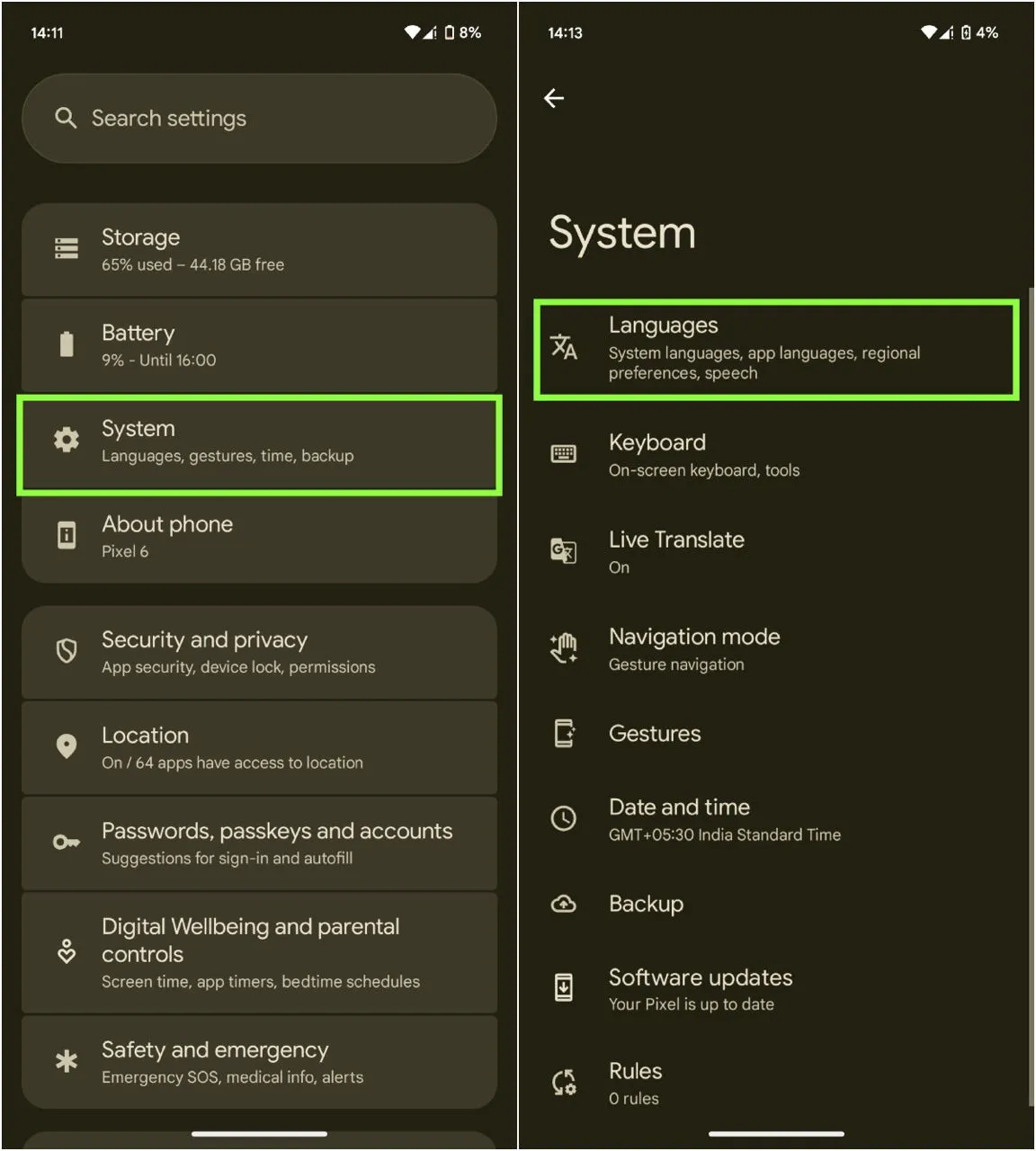 Navigating to System Settings and Languages