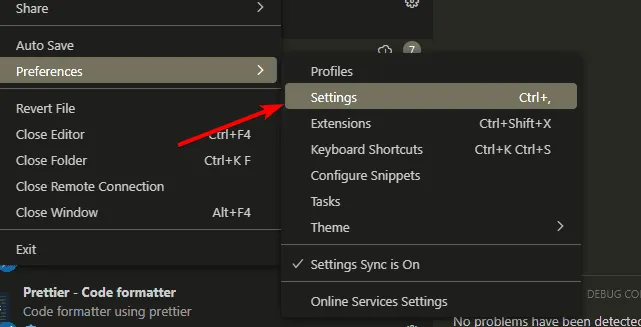 settings vs code