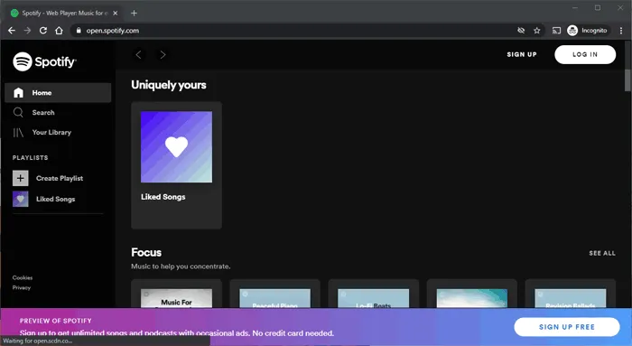 Spotify 在私人視窗中開啟。